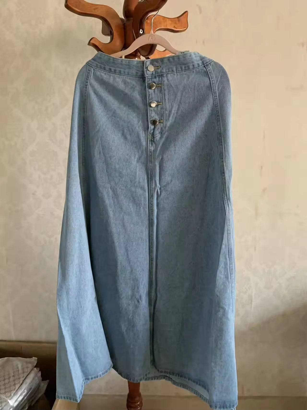 Light-Wash Button-Front A-Line Long Denim Skirt JSK-SK-5 photo 2