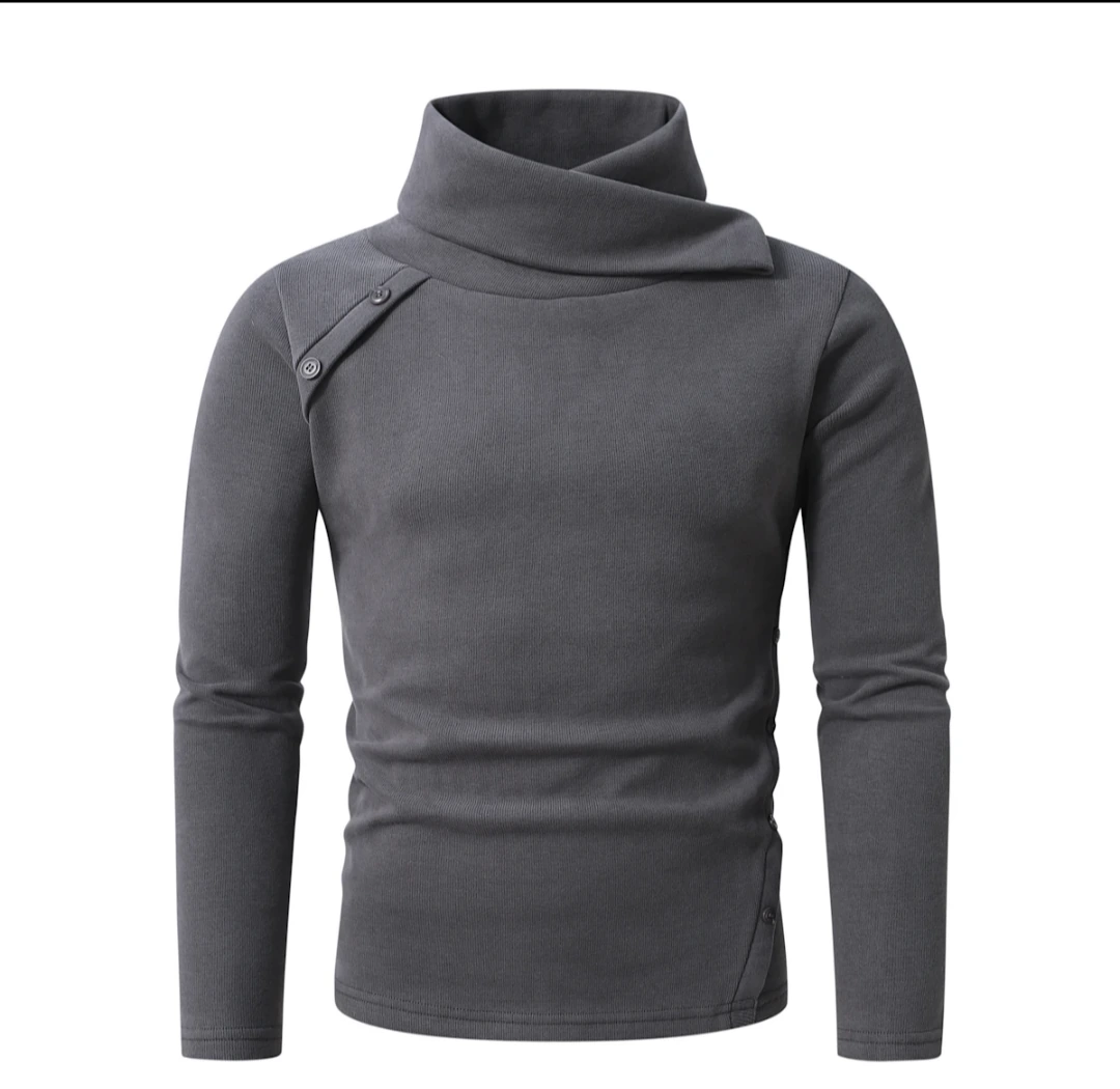 Men's Asymmetric Button-Neck Turtleneck Sweater view 3