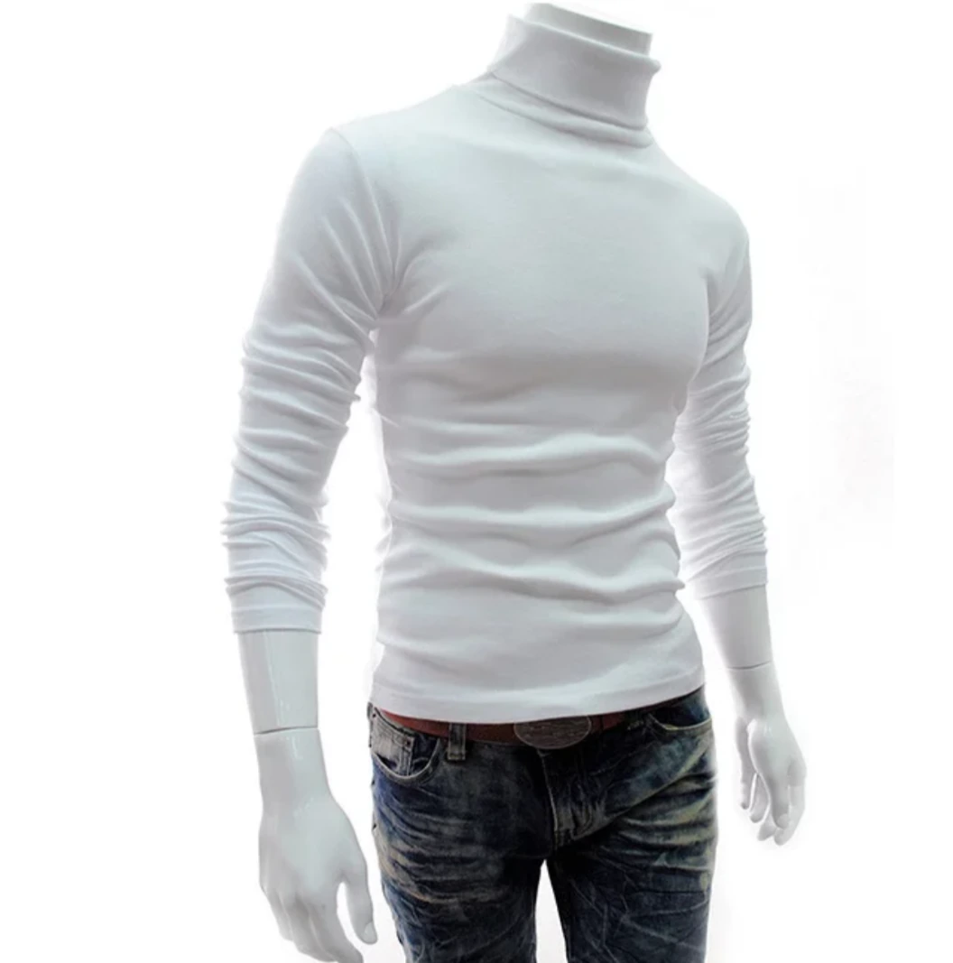 White Fitted Long-Sleeve Turtleneck Top