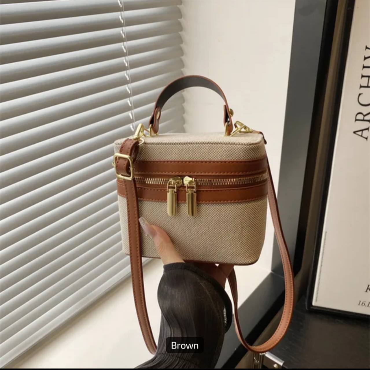 Compact Double-Zip Top-Handle Crossbody Bag view 7