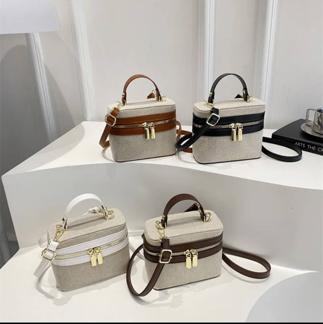 Compact Double-Zip Top-Handle Crossbody Bag view 4