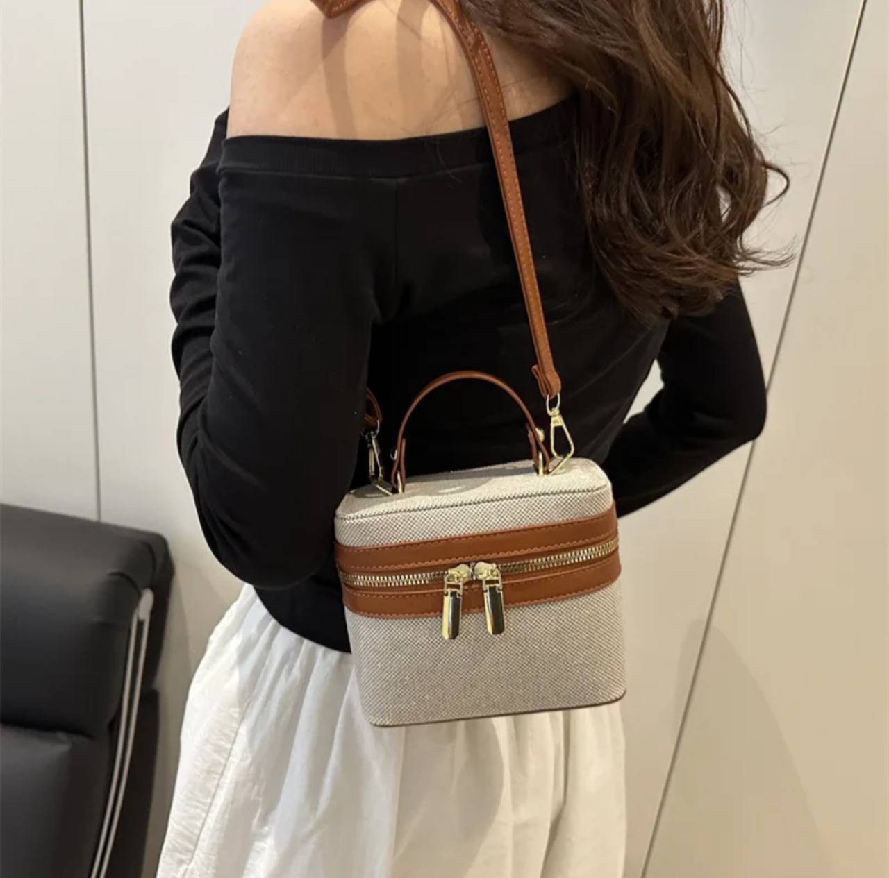 Compact Double-Zip Top-Handle Crossbody Bag view 2
