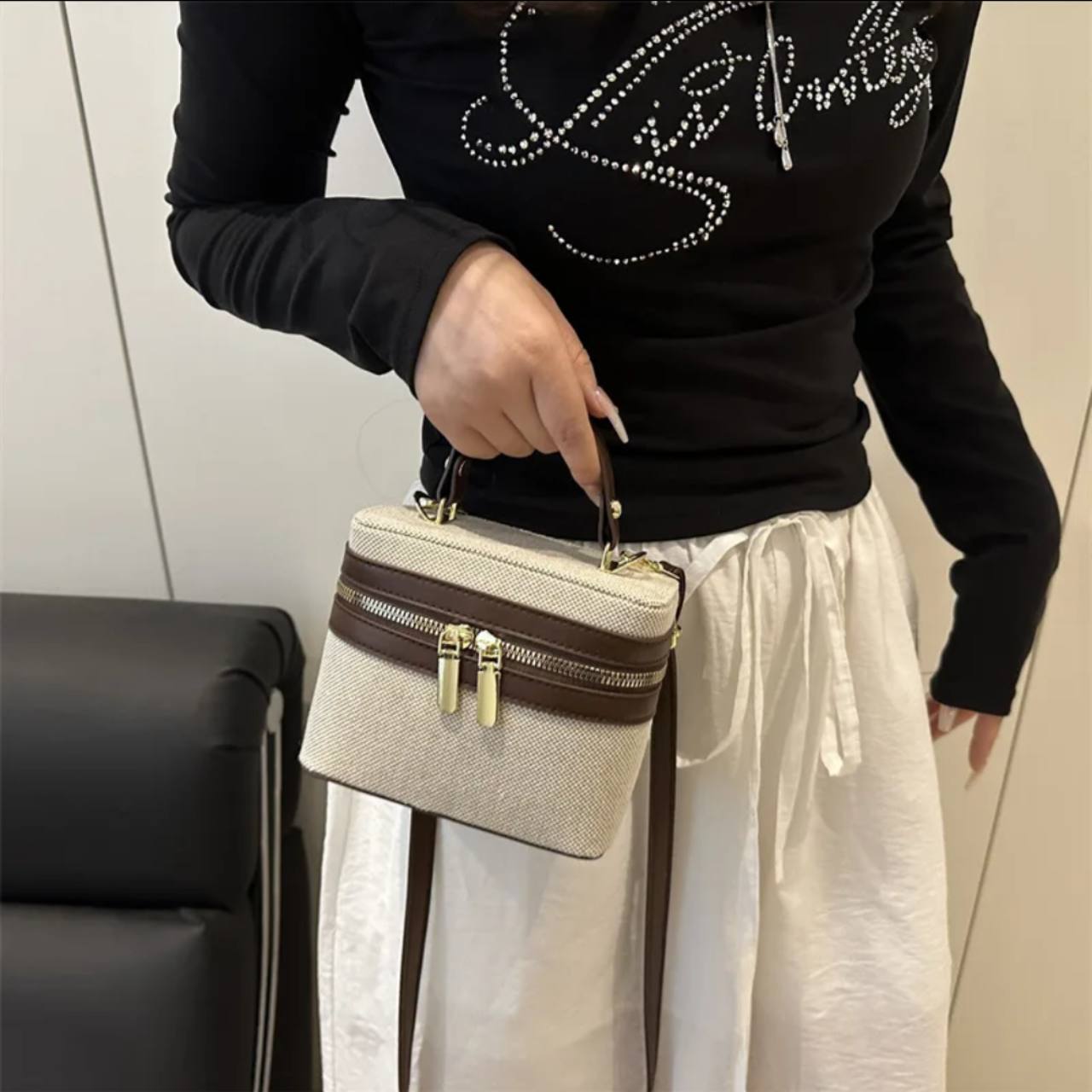 Compact Double-Zip Top-Handle Crossbody Bag view 3