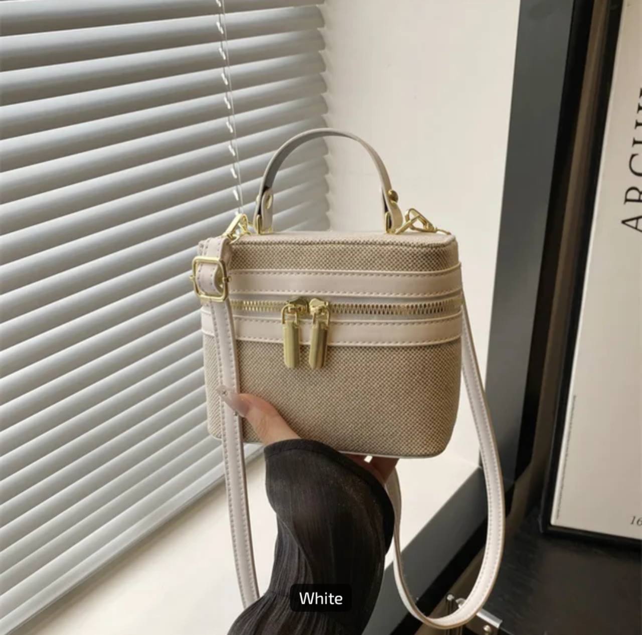 Compact Double-Zip Top-Handle Crossbody Bag view 5