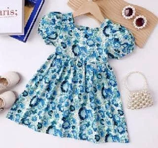 Blue Floral Puff-Sleeve Dress showcase