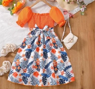 Orange Tropical Bow-Waist Dress showcase
