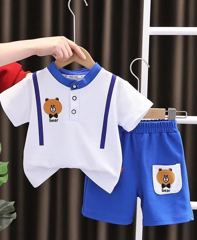 Royal Blue Bear Polo Shorts Set showcase