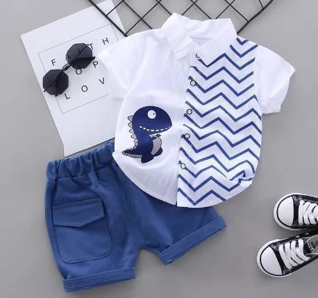 Blue Dinosaur Chevron Shirt Set showcase