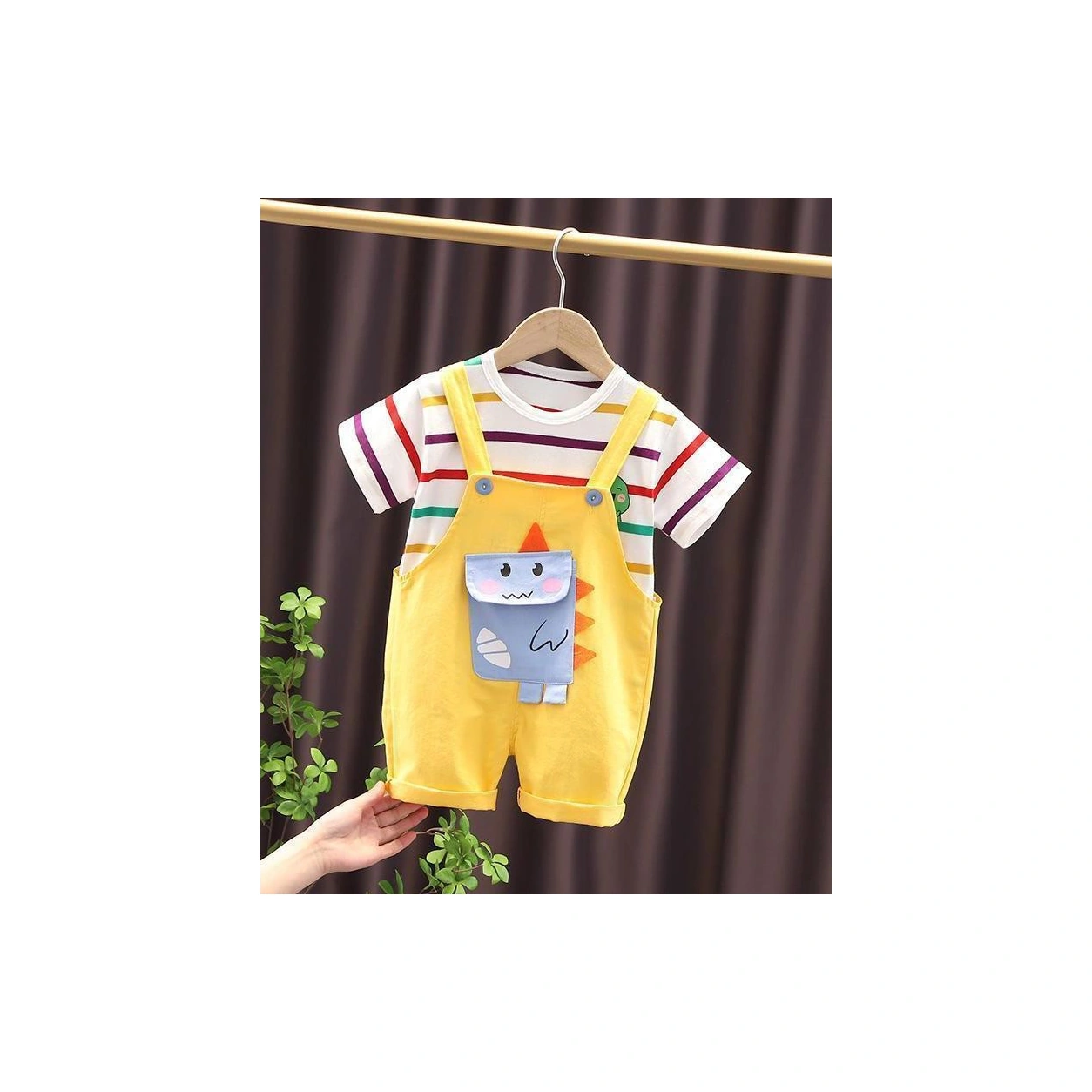 Yellow Dinosaur-Pocket Dungaree Set showcase
