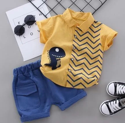 Mustard Dinosaur Chevron Shirt Set showcase