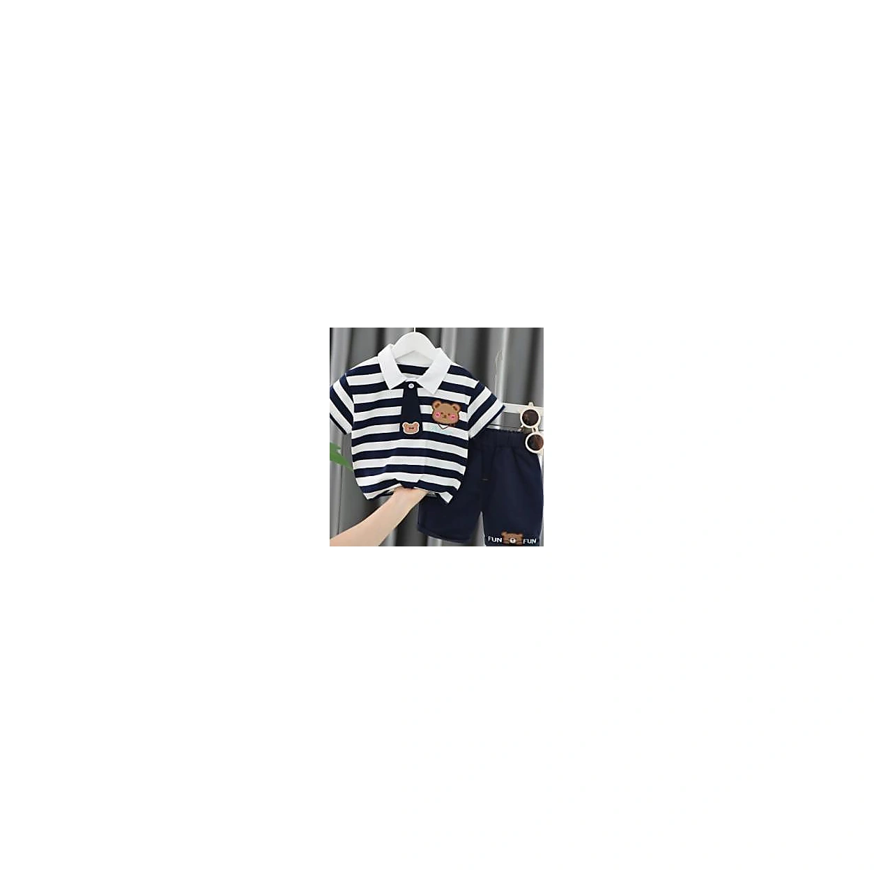 Navy Striped Bear Polo and Shorts Set showcase