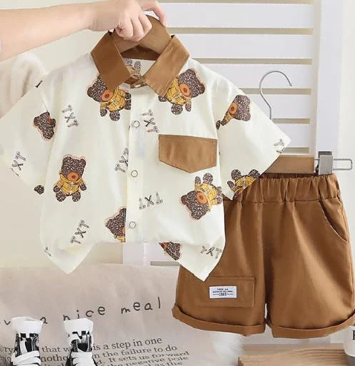 Teddy Print Shirt and Brown Shorts Set showcase