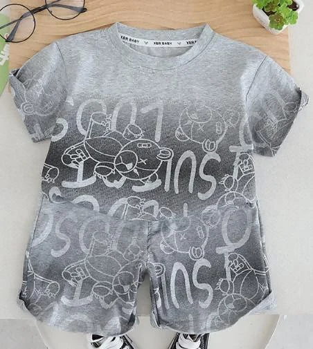 Grey Sketch-Print Tee and Shorts Set showcase