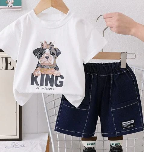 Crowned Dog Tee and Denim Shorts Set showcase