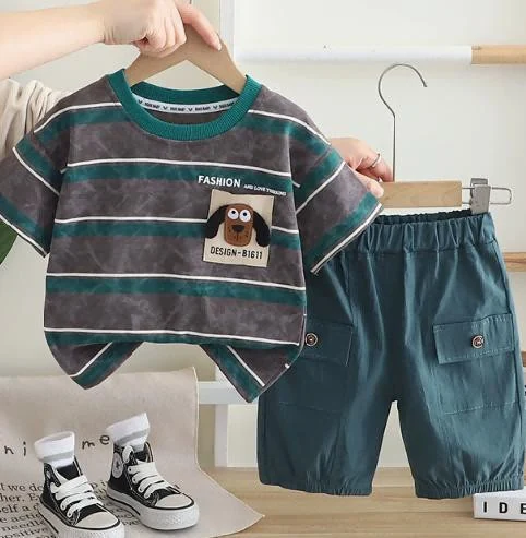 Teal Stripe Tee and Cargo Jogger Set showcase