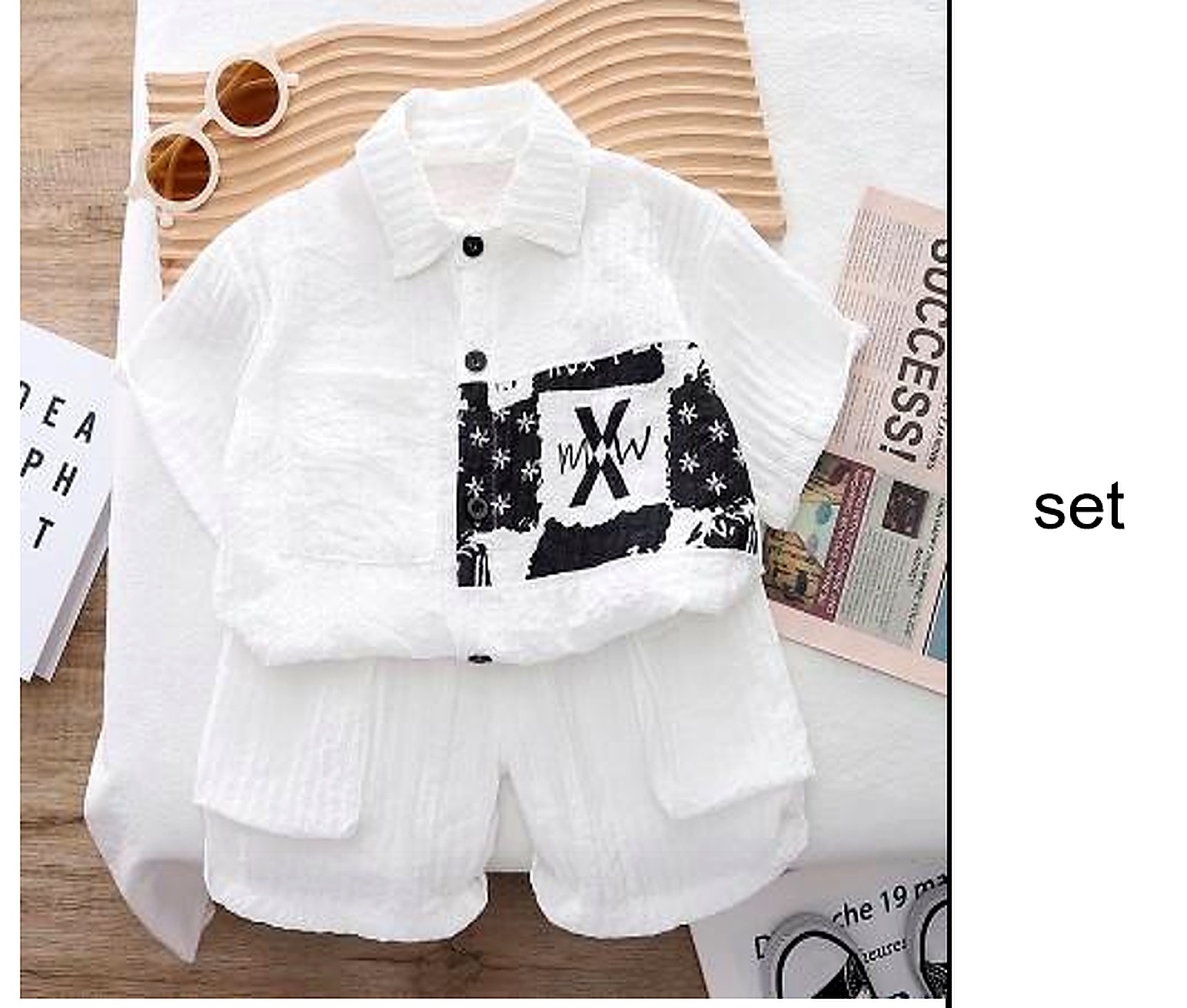 White Graphic Shirt and Shorts Set showcase