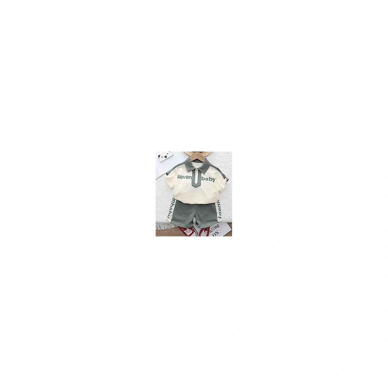 Cream and Grey Seven Baby Polo Shorts Set showcase