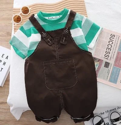 Green Stripe Tee and Brown Dungarees showcase