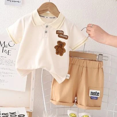 Cream Bear Polo and Camel Shorts Set showcase