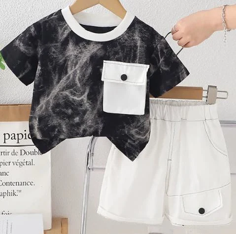 Black Cloud-Print Tee and White Cargo Set showcase