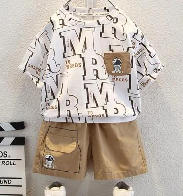 Bold Letter Tee and Tan Cargo Shorts Set showcase