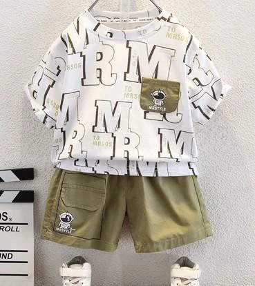 Bold Letter Tee and Olive Cargo Shorts Set showcase