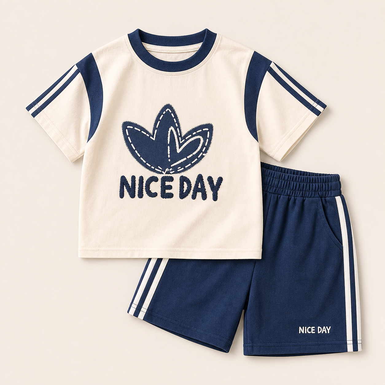 Navy Nice Day Graphic Tee and Shorts Set showcase