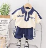 Navy-Trim Cream Polo Shorts Set showcase
