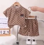 Brown Check-Print Tee and Shorts Set showcase