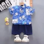 Blue Cartoon Print Shirt and Navy Shorts Set showcase