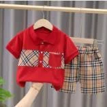 Red Plaid-Panel Polo and Shorts Set showcase