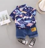 Navy Creature-Print Polo Shorts Set showcase