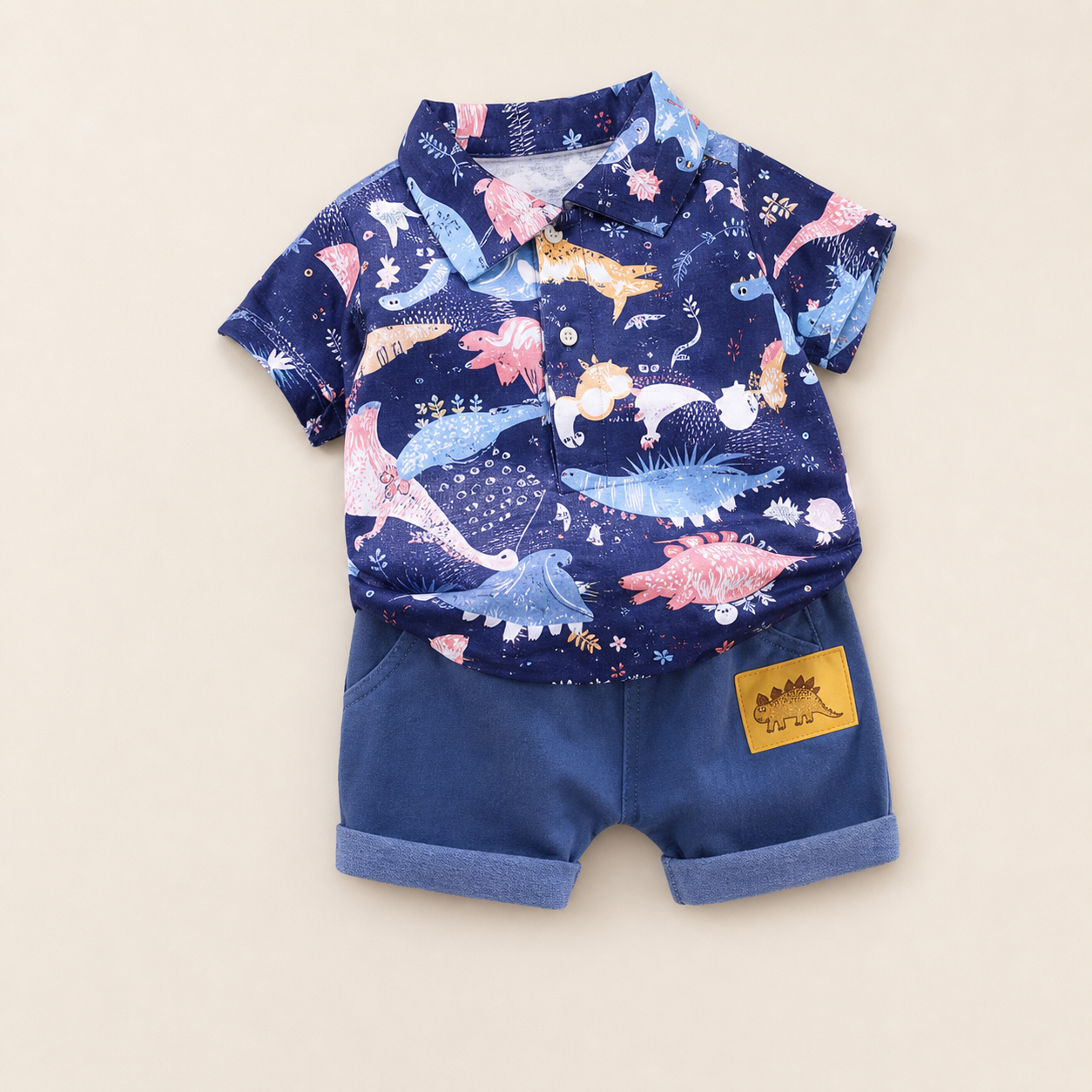 Navy Creature-Print Polo Shorts Set showcase