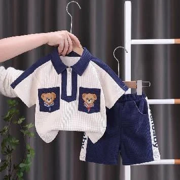 Navy Lion-Patch Polo Shorts Set showcase
