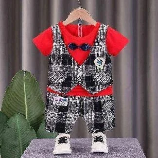 Red Bow-Tie Check Vest Shorts Set showcase