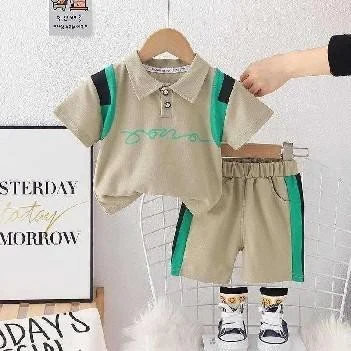 Sand Polo and Green-Stripe Shorts Set showcase