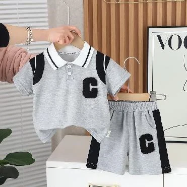 Grey Varsity C Polo Shorts Set showcase