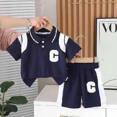 Navy Varsity C Polo Shorts Set showcase