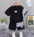 Black Asymmetric Stripe Tee Shorts Set showcase