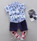 Sky Blue Mini-Print Tee and Navy Shorts Set showcase