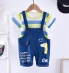 Blue and Yellow Short Dungaree Set showcase