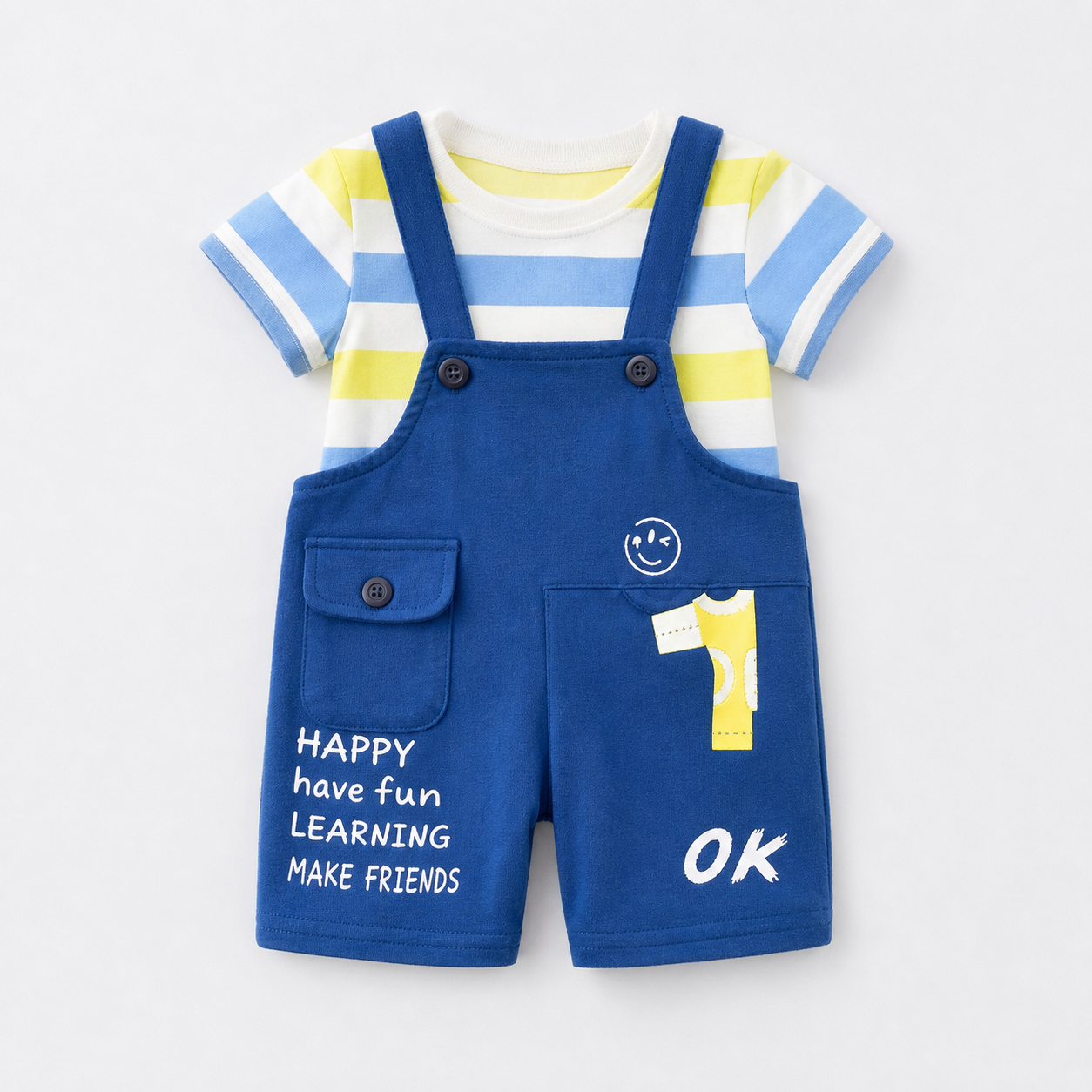 Blue and Yellow Short Dungaree Set showcase