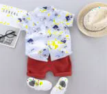 White Confetti-Print Tee and Red Shorts Set showcase