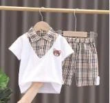 White Plaid-Collar Polo and Shorts Set showcase