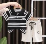 Black Stripe Polo and Cream Shorts Set showcase