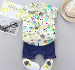 White Multicolour Cartoon Tee Navy Set showcase