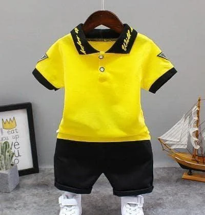 Yellow Black-Trim Polo Shorts Set showcase