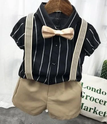 Black Pinstripe Bow-Tie Shorts Outfit showcase