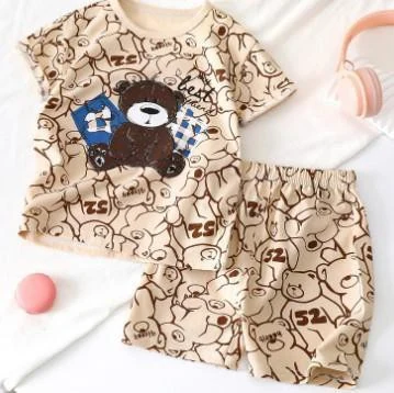 Tan All-Over Bear Tee and Shorts Set showcase