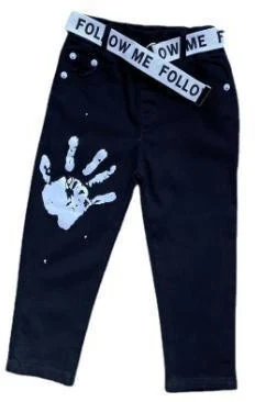 Black Handprint Belted Trousers showcase